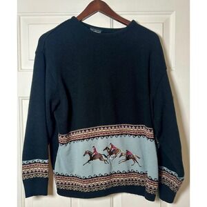 Southern Lady Vintage Equestrian Horse Sweater Black Fair Isle XL Made‎ in USA